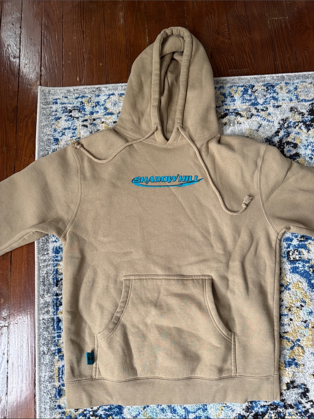 Shadow Hill Tan Hoodie with Blue Chest Logo